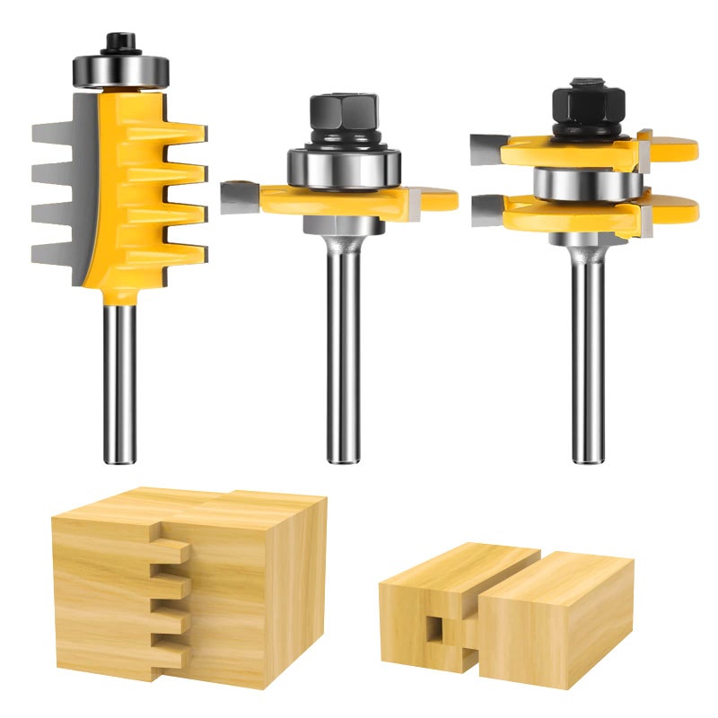 Jooyle 1/4-Inch Shank Tongue and Groove Router Bits Set & Reversible Finger Joint Router Bit, 3 Pack Router Bit Set, Woodworking Chisel Cutter for Density Boards, Solid Wood, MDF, Chipboard, Splints, Etc - Image 1